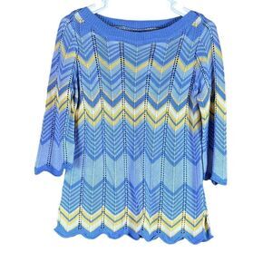 Burgess Blue and Yellow Silk Blend Sweater Size Medium
